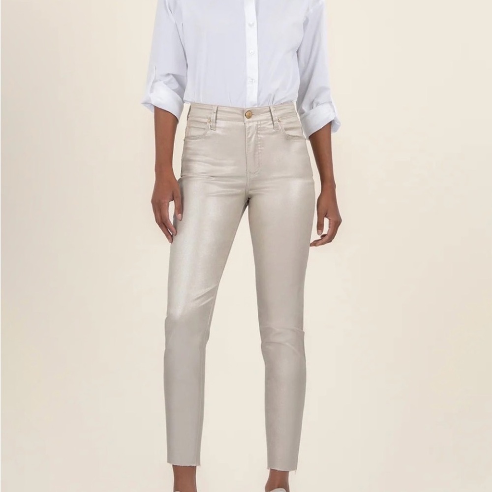 NWT KUT Metallic Champagne Skinny Ankle Pants